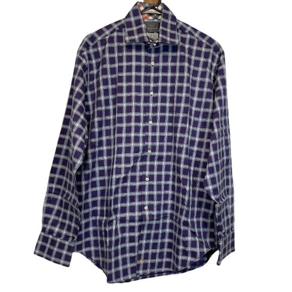 Thomas Dean Purple & White Striped Plaid Long Sleeve Button Down Shirt Size L - Picture 1 of 7